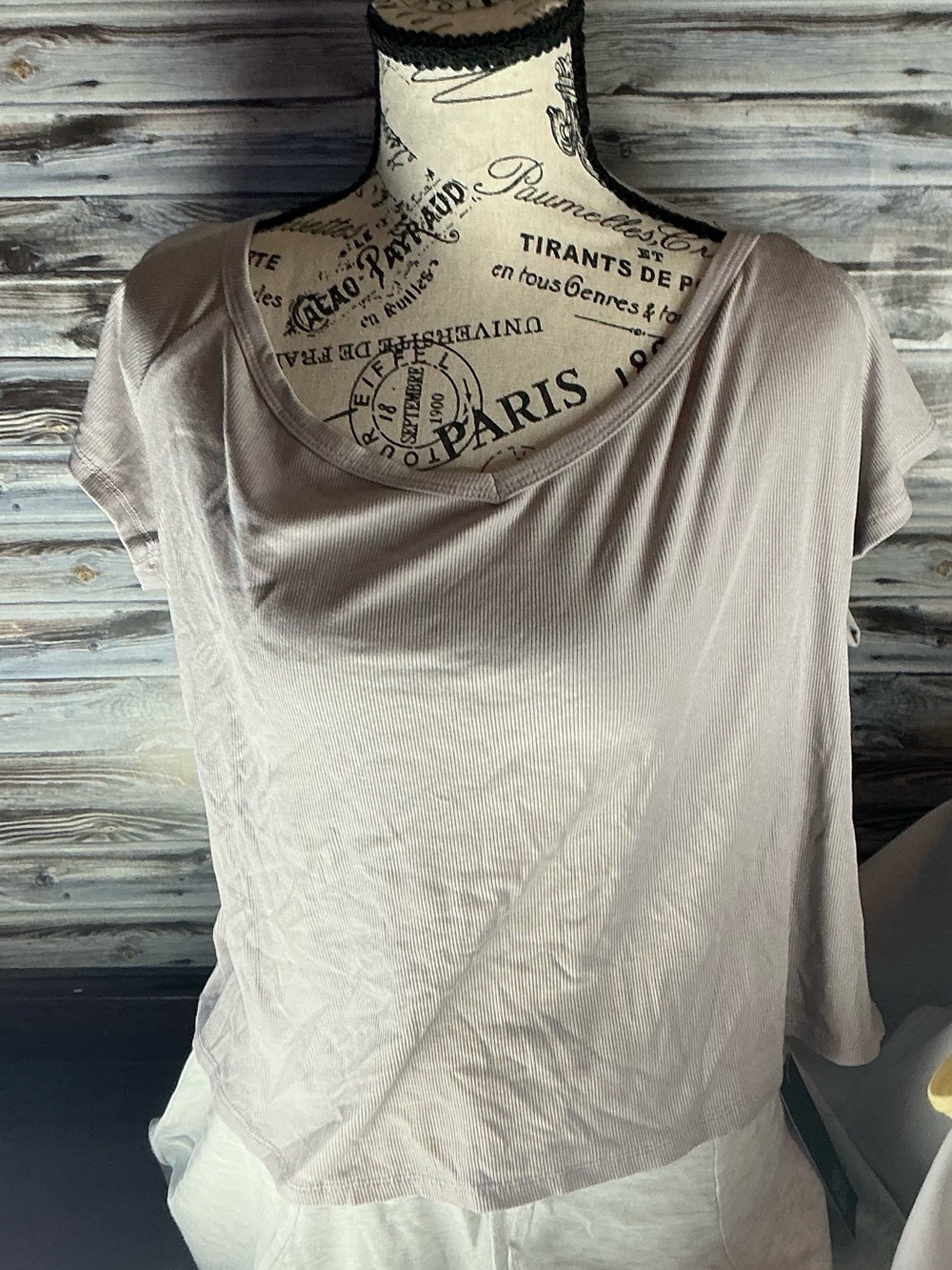 ⭐ Beige Ribbed Cropped Tee Soft Stretch Casual Top 1X